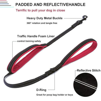 Reflective, Padded ,Two Handle Dog Leash