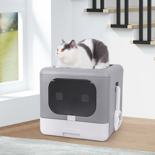 Enclosed Litter Box with Scoop and Drawer