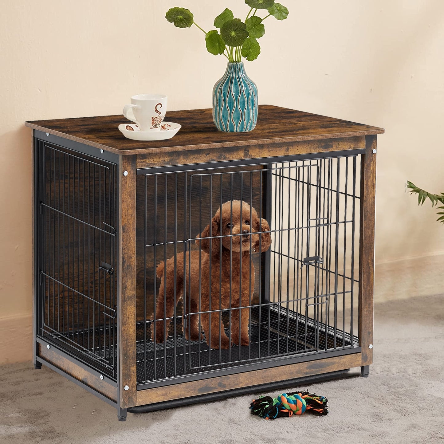 Wooden Cage /End Table with Bottom Tray