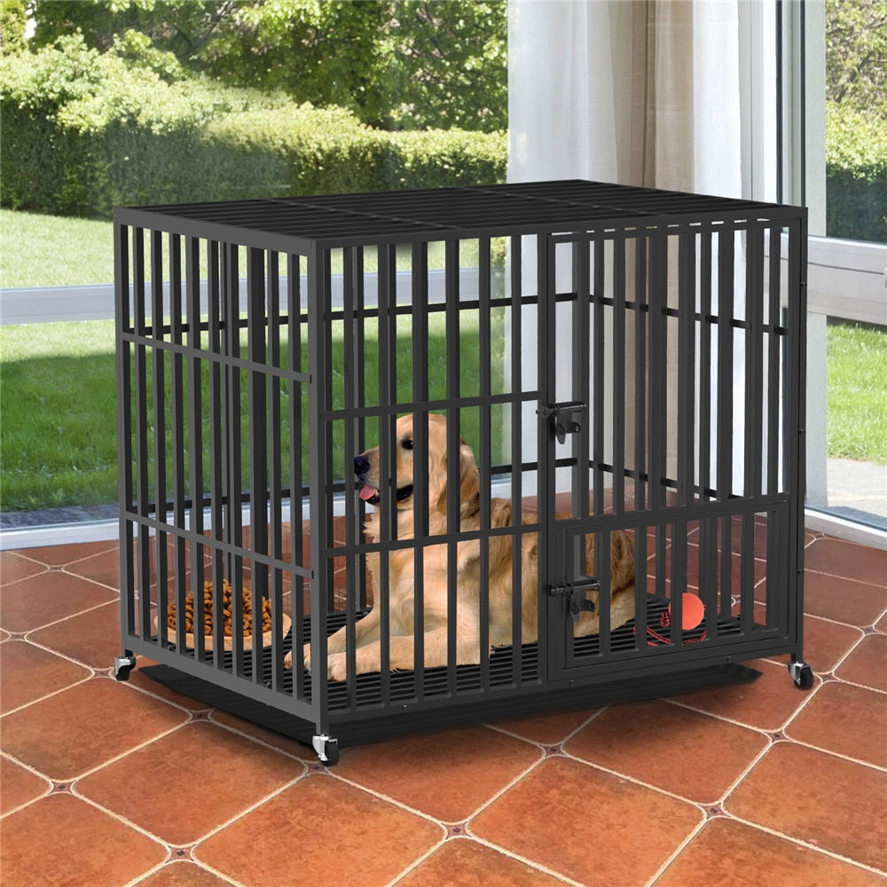 Heavy Duty Dog Cage; 3 Doors; Removable Tray