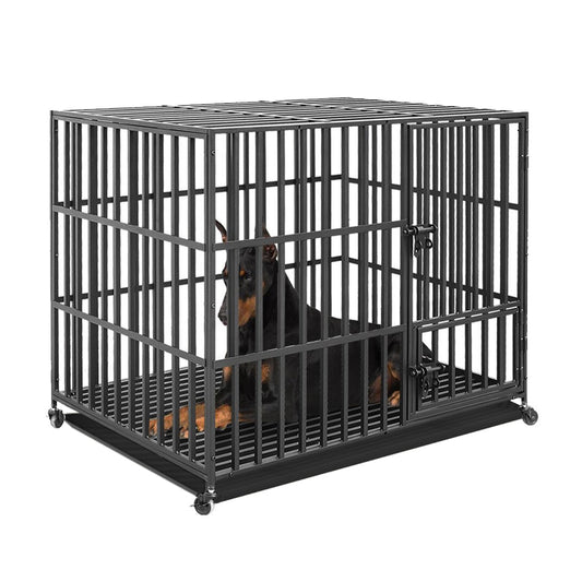 Heavy Duty Dog Cage; 3 Doors; Removable Tray