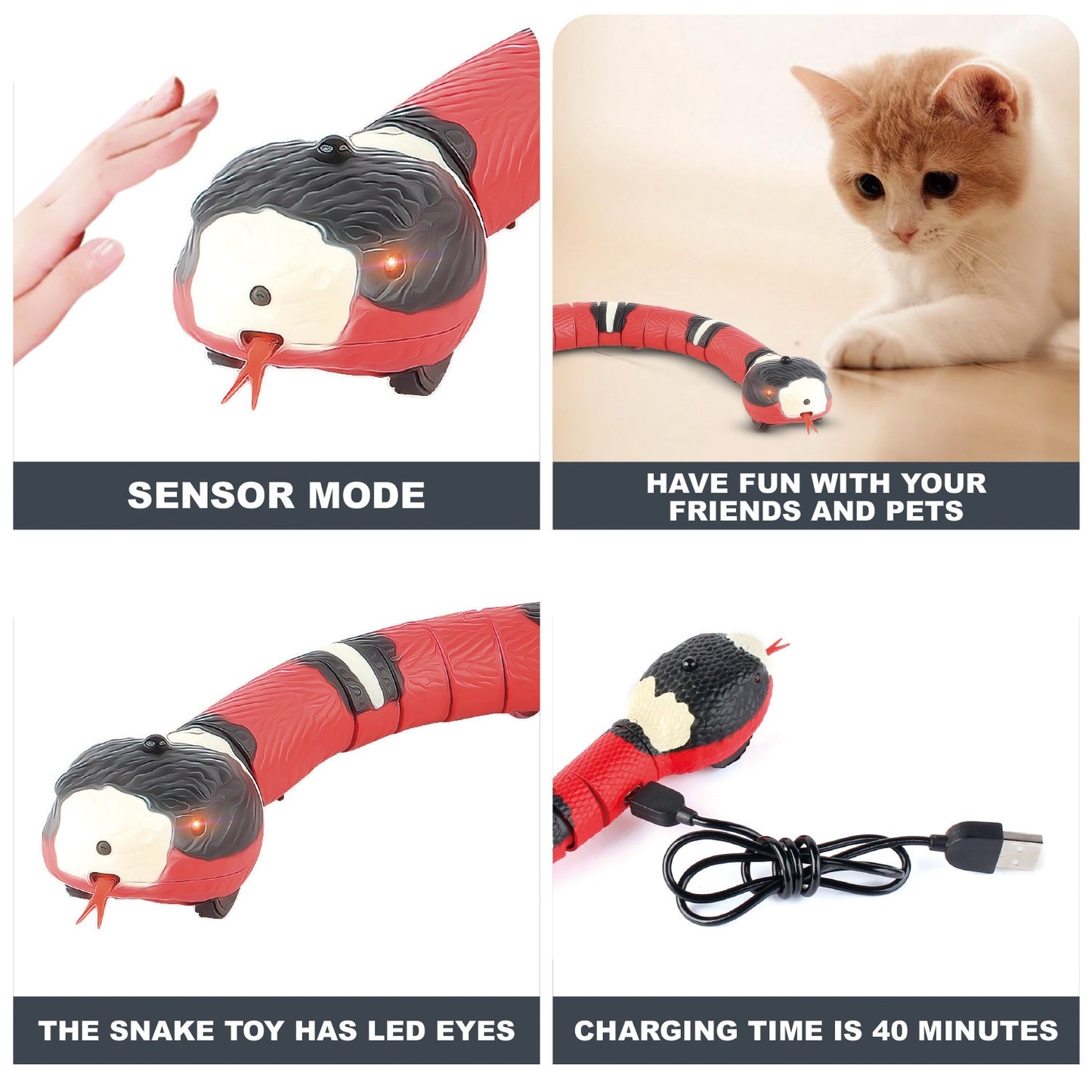 Interactive Smart Sensing Snake Cat Toy